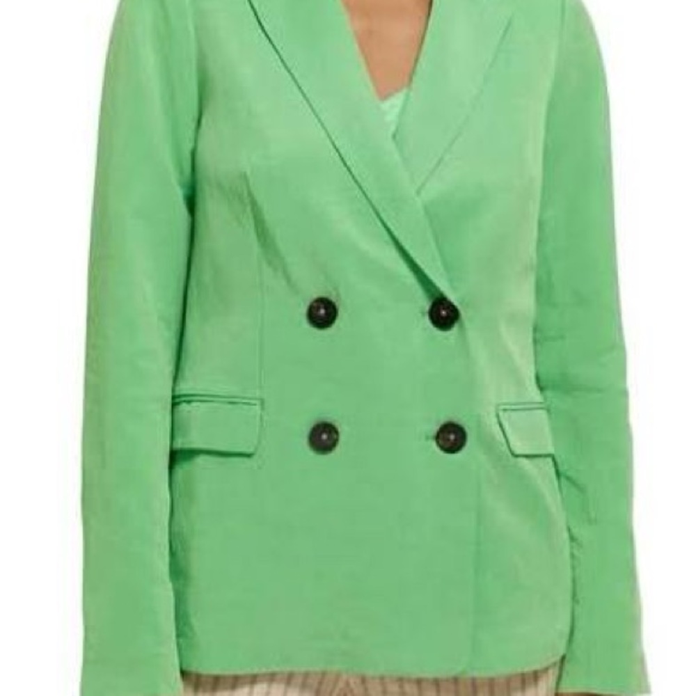Scotch & Soda Green Linen Blend Double-Breasted Blazer
